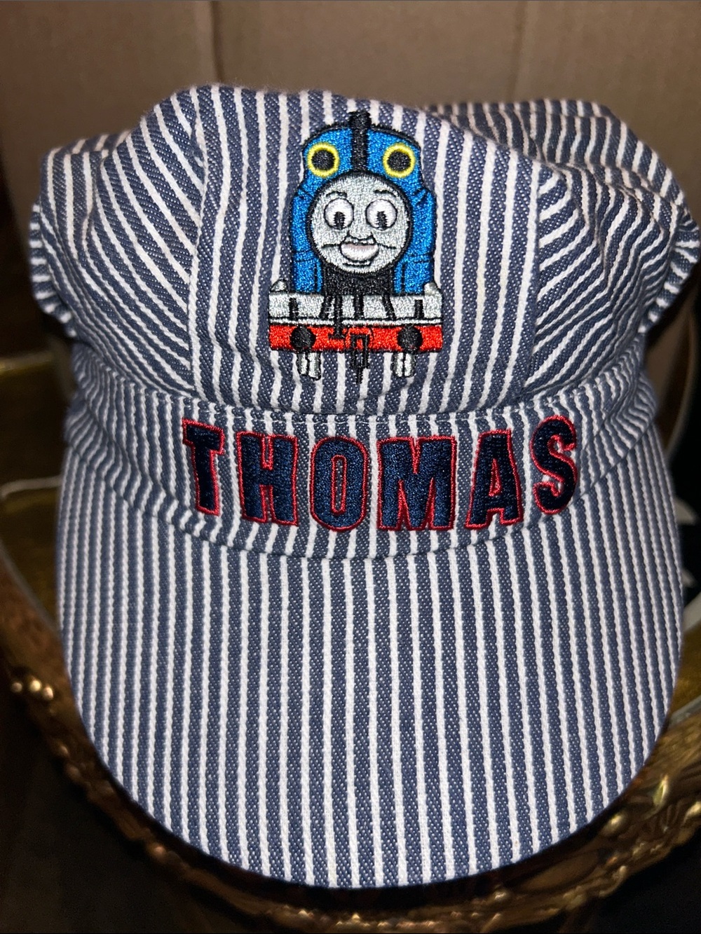 Thomas & Friends Navy and White Striped Engineer Hat with Embroidered Thomas